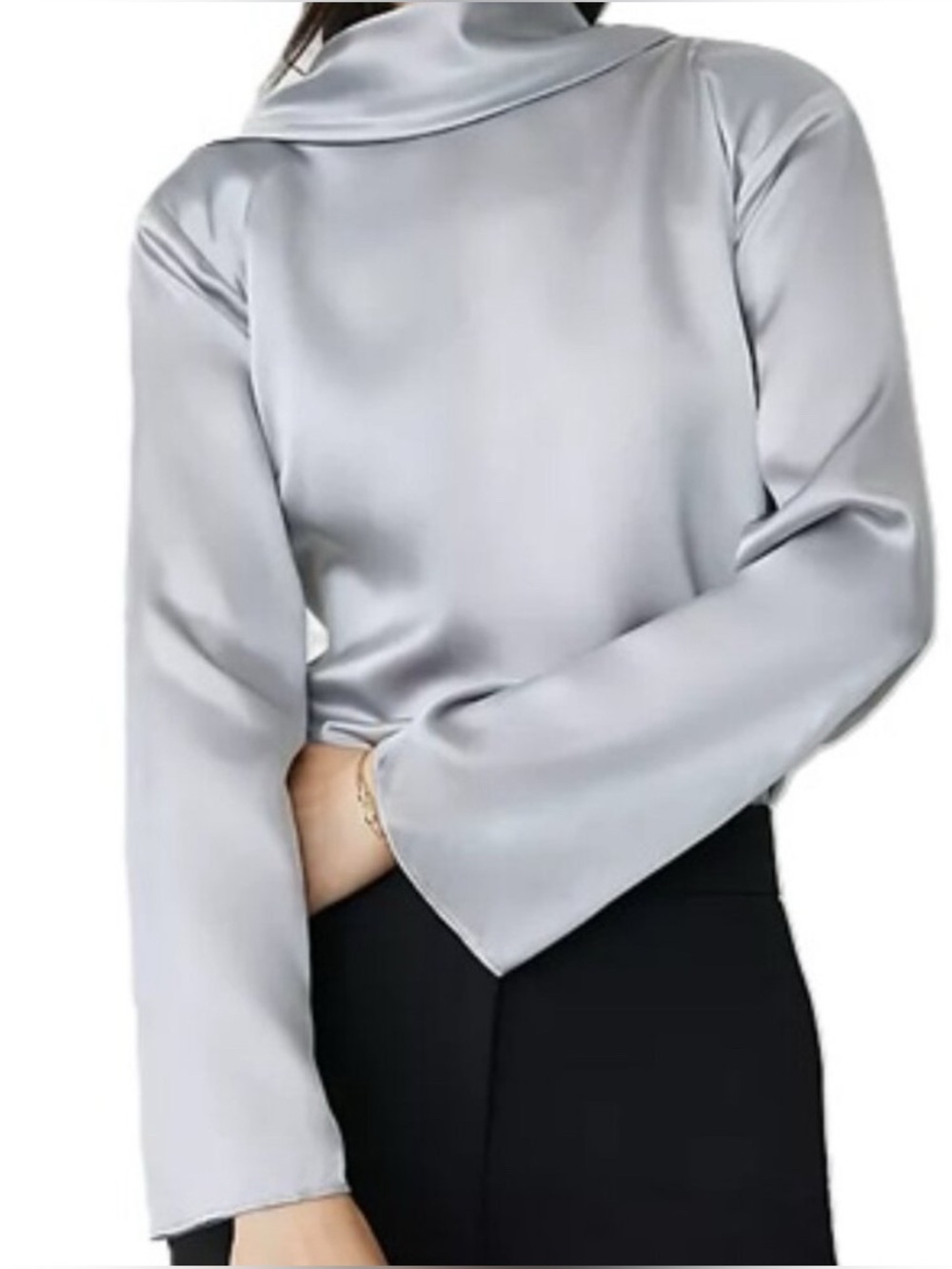 Ann Taylor Studio Collection Silver Silk Back Cowl Top